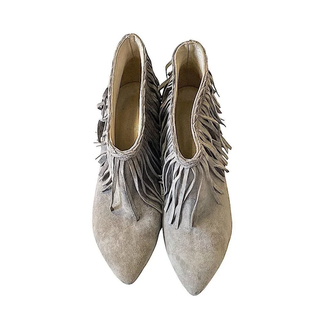 Anine Bing Irmelin Suede Fringe Ankle Boots,  Gray/Taupe,  Size 38EU